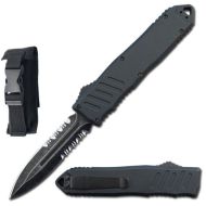 9" Havoc Black OTF Dual Action Automatic Knife Stonewash Dagger Serrated