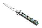 9 Inch AGA Campolin Dominus Leverlock Automatic Knife Abalone 4" Bayo
