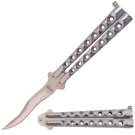 9 Inch Heavy Butterfly Knife Silver Balisong Satin Kriss