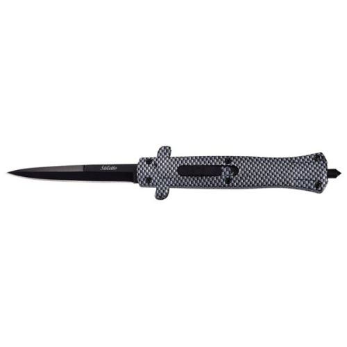9" Old School ABS Carbon Fiber D/A OTF Stiletto Automatic Knife Black Bayonet