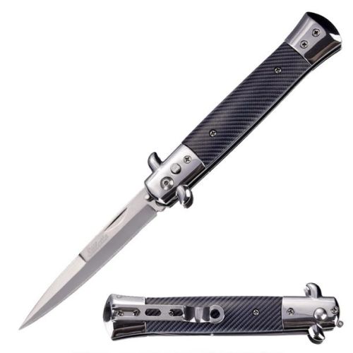 9" Open Classic Stiletto Automatic Switch Blade Knife Carbon Fiber