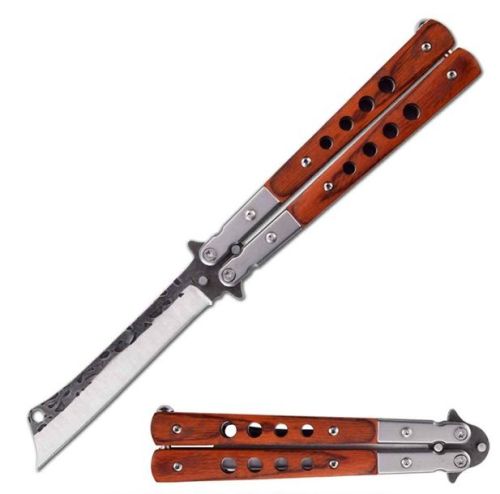 9" Open Cleaver Blade Red Wood Butterfly Knife