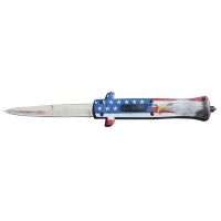 9" USA Flag ABS Eagle D/A OTF Stiletto Automatic Knife Satin Bayonet