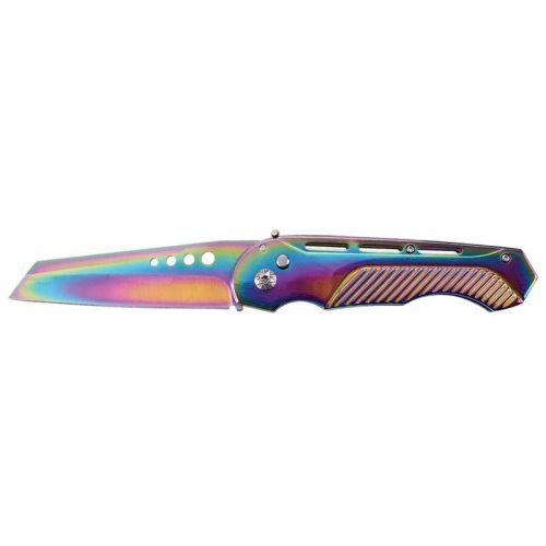9.5" Open Rainbow Chopper Auto Switchblade Wharncliffe Blade Knife