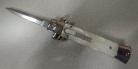9 Inch White Pearl D/A OTF Stiletto Automatic Knife Satin Dagger