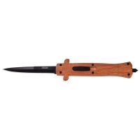 9" Wood Color ABS Brown Print D/A OTF Stiletto Automatic Knife Black Bayonet