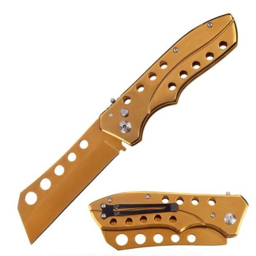 Meat Cleaver Gold Side Opener Automatic Knife (9" Overall)