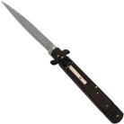 9.75" Black Wood Damascus Lever Lock Automatic Knife