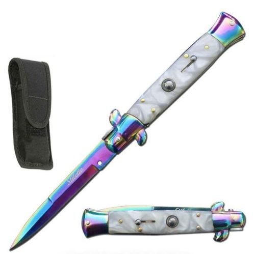 Top Value Titanium White Pearl Milano Stiletto Automatic Knife (9.75" Overall)