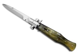 A.G.A Campolin Black Widow Brazilian Cow Horn File Work Italian Stiletto Automatic Knife