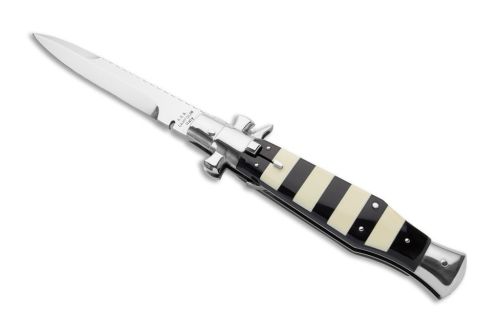 A.G.A. Campolin Black Widow Zebra Buffalo Horn Ivory Italian Stiletto Automatic Knife