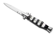 A.G.A. Campolin Black Widow Zebra Buffalo Horn Mother of Pearl Italian Stiletto Automatic Knife