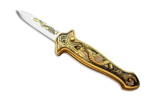 A.G.A. Campolin Golden Viper Plated Italian Stiletto Automatic Knife