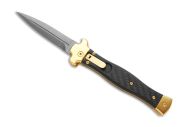 A.G.A. Campolin Zero Leverlock Carbon Fiber Gold Automatic Knife Damascus Dagger