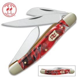 Kissing Crane Swirl Red Stockman Folding Knife