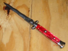 AB 9" Red Pearl Stiletto Automatic Knife Kriss