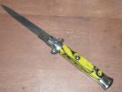 9" AB Yellow Swirls Italian Stiletto Automatic Knife Flat Grind