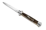 AGA Campolin 15" Automatic Italian Stiletto Knife Picklock Stag Horn (7" Satin Bayo)