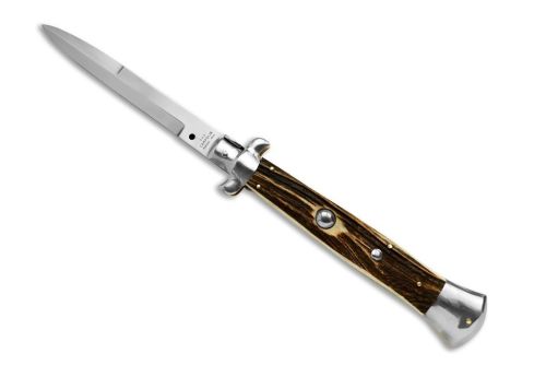 AGA Campolin 15" Automatic Italian Stiletto Knife Stag Horn (7" Satin Bayonet)