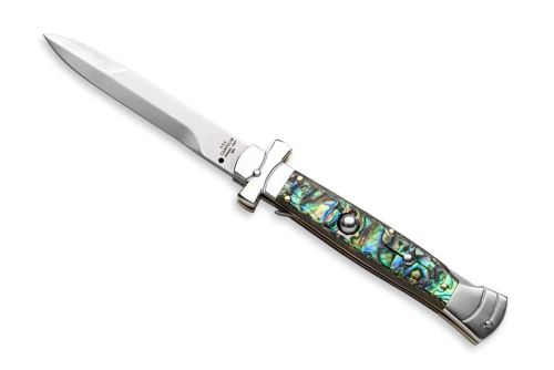 AGA Campolin 9 Inch Maltese Cross Abalone Stiletto Automatic Knife Bayo