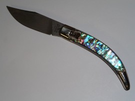 AGA Campolin Diana Lever Lock Abalone Automatic Knife Damascus