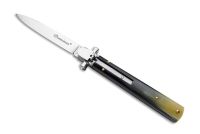 AGA Campolin 9" Dominus Brazilian Horn Leverlock Automatic Knife Satin Bayonet