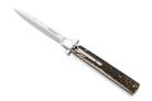 AGA Campolin Dominus Leverlock Stag Bone Stiletto Automatic Knife Satin Bayo