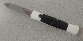 AKC 007 Concord White Black OTF Automatic Knife Satin Flat Grind