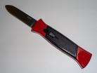 AKC 777 Black Finger Red OTF Automatic Knife Satin Flat Grind