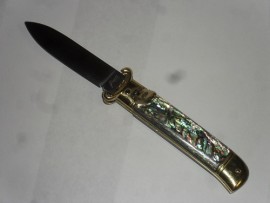 AKC 8 Inch Abalone Leverlock Brass Shot Puller Automatic Knife