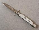 AKC 9 inch Swinguard Italian Stiletto Automatic Knife Pearl White Damascus