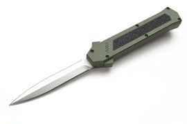 AKC F-16 D/A OTF Automatic Knife Army Green Black Grip Satin Dagger