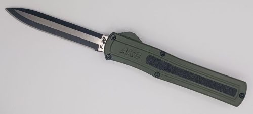 AKC F-20 D/A OTF Automatic Knife Army Green Two Tone Drop Point (8.4" Overall)