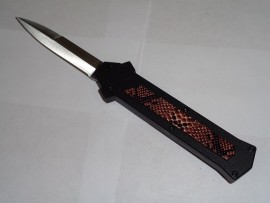 AKC F16 Black Snake Out The Front Automatic Knife Satin Bayo