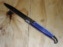 AKC Leverlock 9.5 Inch Blue Italian Automatic Knife Satin Dagger Bayo