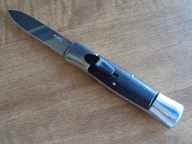 AKC Mini Concord Chrome Black D/A OTF Automatic Knife Satin Flat Grind