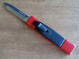 AKC Mini Red Black D/A OTF Automatic Knife Satin Dagger