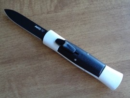 AKC Mini Concord White Black D/A OTF Automatic Knife Black Flat Grind