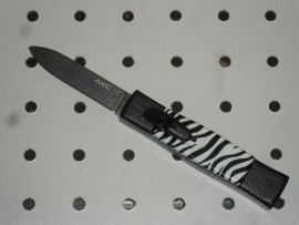 AKC Mini Zebra Concord D/A OTF Satin Flat Grind Automatic Knife