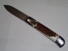 AKC Stag Bone Lever Lock Automatic Knife Damascus