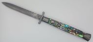 AKC World 11" Abalone File Work Damascus Italian Swinguard Automatic Knife