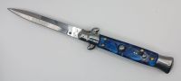 AKC World 9" Blue Pearl Italian Stiletto Automatic Knife Bayonet Satin