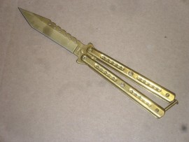 Balisong 9 Inch Gold Heavy Folding Butterfly Knife Tanto