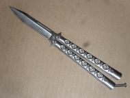 Balisong 9 Inch Heavy All Silver Folding Butterfly Knife