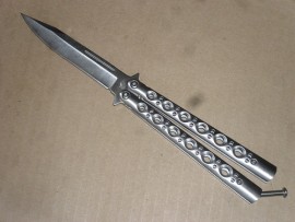 Balisong 9 Inch Heavy All Silver Folding Butterfly Knife