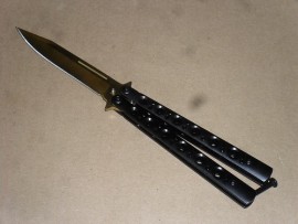 Balisong 9 Inch Heavy Folding Butterfly Knife Black Gold