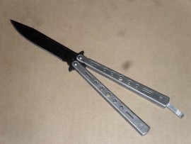 Balisong 9 Inch Heavy Silver Black Folding Butterfly Knife