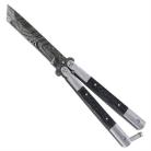 8.75 Inch Black Butterfly Knife Balisong Damascus Tanto