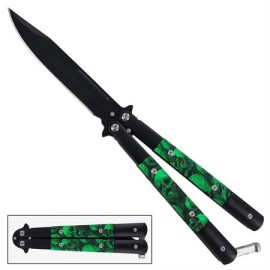 Balisong Cannibal Skulls Green Butterfly Knife Black Drop Point