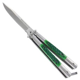 8.75" Heavy Butterfly Knife Green Satin Bayo